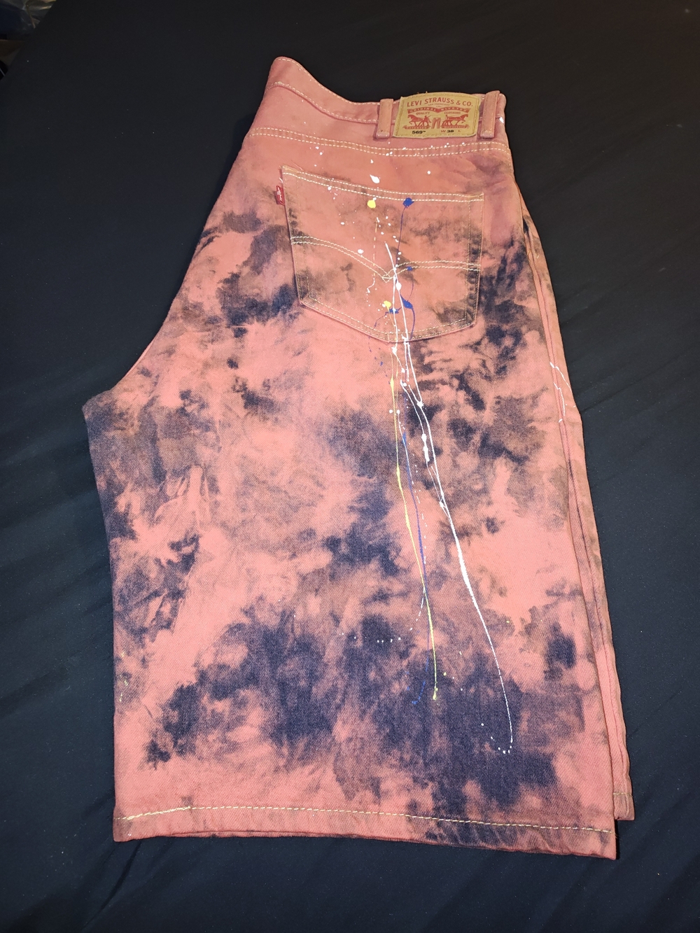Men's 569 Levi's Orange Tie-Dye Denim Shorts with Navy Accents